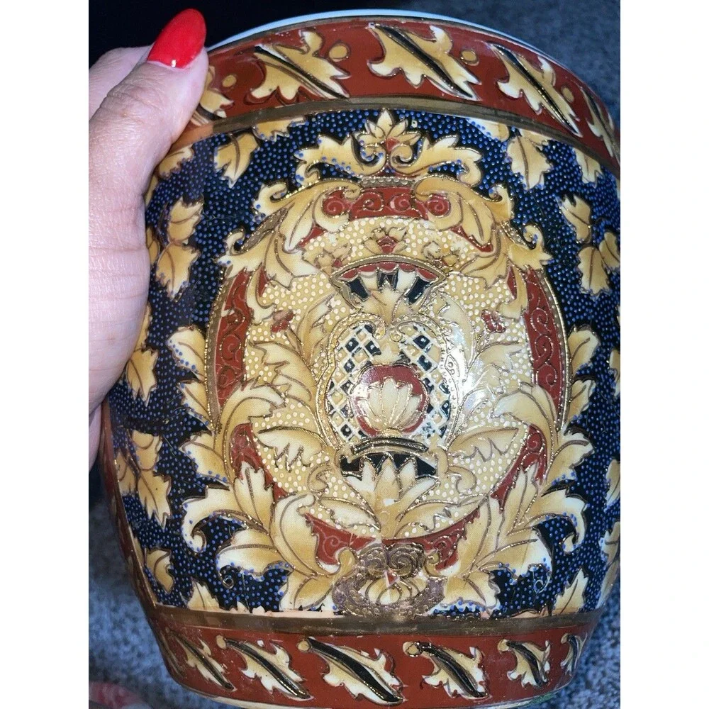 Vintage Chinese Satsuma Planter 7.5” Moriage Fishbowl Jardiniere Oriental Pot